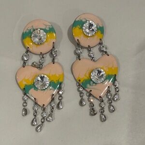 Fun Vintage Pastel Heart Dangle Earrings